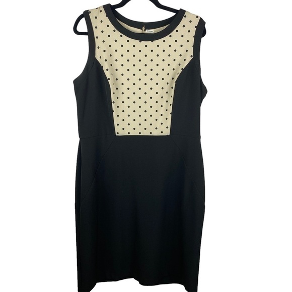 Sandra Darren Black Polka Dot Sleeveless Sheath Midi Dress Size 16 - Picture 1 of 9
